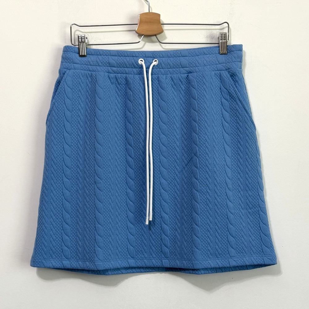Talbots Skirt M Quilted Jacquard Knit Drawstring Sky Blue Pull On Casual NEW